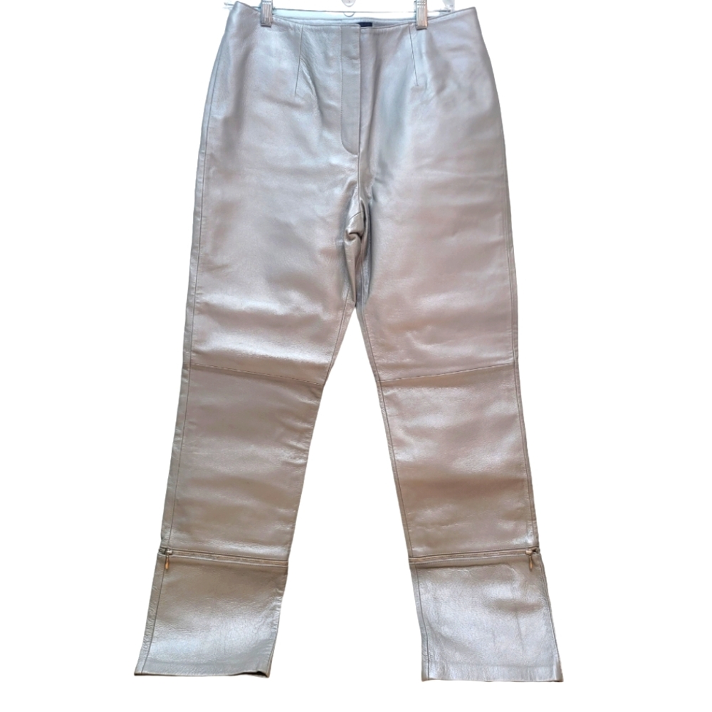 METROSTYLE | Silver Leather Hi Waisted Pants, Sz. 10